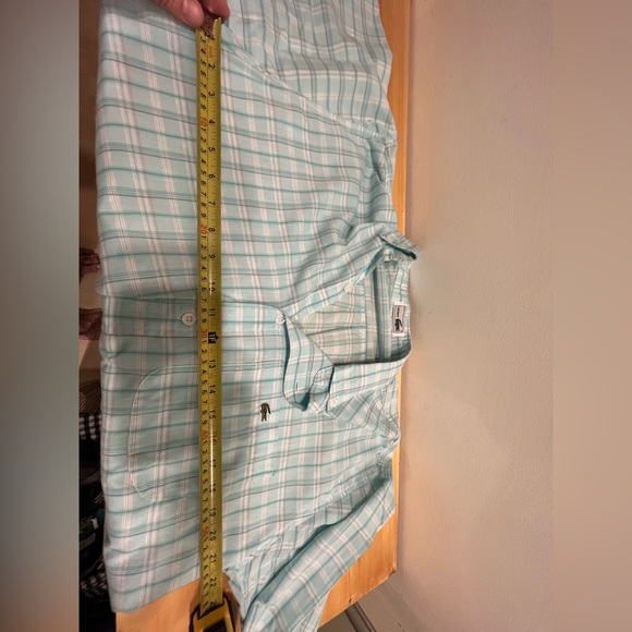 LACOSTE short sleeve blue plaid button up shirt, men’s medium 💯 cotton - Picture 9 of 12